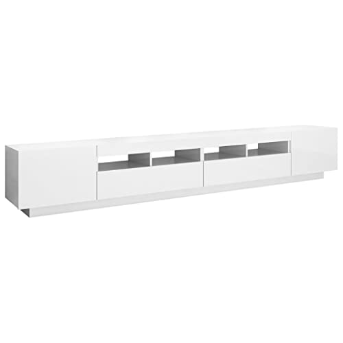 Genérico Mueble de TV Moderno con Luces LED, Mueble de TV, Mesa de TV con Espacio de Almacenamiento para Sala de Estar (Blanco Brillante)