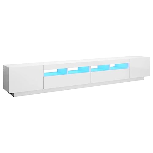 Genérico Mueble de TV Moderno con Luces LED, Mueble de TV, Mesa de TV con Espacio de Almacenamiento para Sala de Estar (Blanco Brillante)
