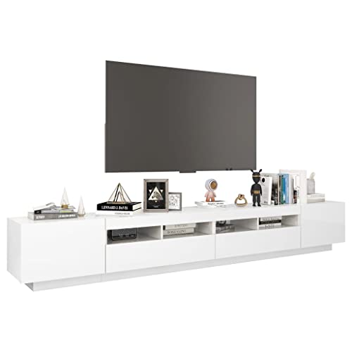 Genérico Mueble de TV Moderno con Luces LED, Mueble de TV, Mesa de TV con Espacio de Almacenamiento para Sala de Estar (Blanco Brillante)