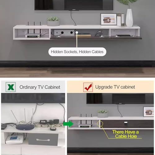 Soporte de TV Consola de TV Flotante Centro de Entretenimiento Simple Consola Multimedia Mueble de TV con cajones Mesa de TV (Color: Bianco, Tamaño: 120 CM/47 IN)