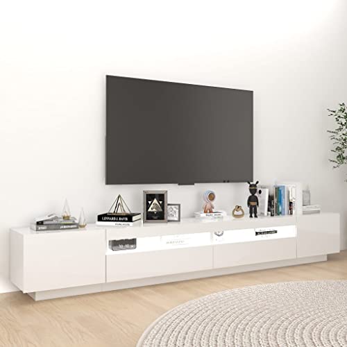 Genérico Mueble de TV Moderno con Luces LED, Mueble de TV, Mesa de TV con Espacio de Almacenamiento para Sala de Estar (Blanco Brillante)