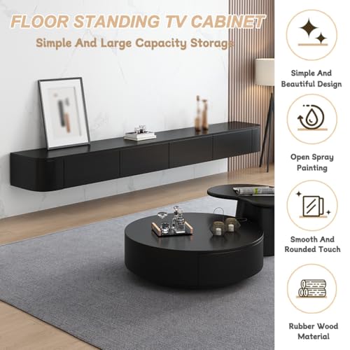 Genérico Mueble TV Suspendido,Montado En La Pared Armario De Almacenamiento con Puertas Consola De Entretenimiento Multimedia Armario De TV 140-300cm Esquina Redonda(Grey,180cm)