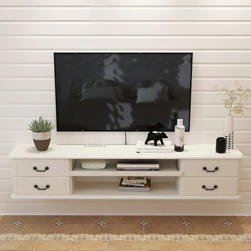 Mueble de TV de Madera Consola de TV Flotante Mueble de TV con cajones Centro de Entretenimiento con Almacenamiento Mesa de TV para Sala de Estar, Dormitorio y Oficina (Color: Bianco, Tamaño