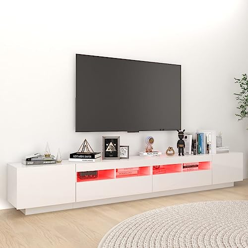 Genérico Mueble de TV Moderno con Luces LED, Mueble de TV, Mesa de TV con Espacio de Almacenamiento para Sala de Estar (Blanco Brillante)