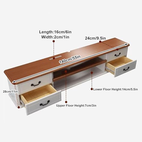 Mueble de TV de Madera Consola de TV Flotante Mueble de TV con cajones Centro de Entretenimiento con Almacenamiento Mesa de TV para Sala de Estar, Dormitorio y Oficina (Color: Bianco, Tamaño