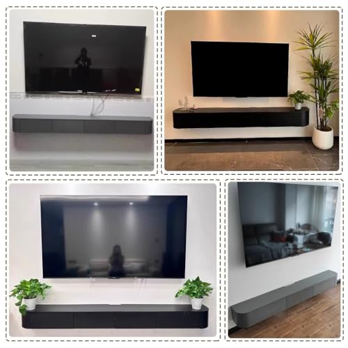Genérico Mueble TV Suspendido,Montado En La Pared Armario De Almacenamiento con Puertas Consola De Entretenimiento Multimedia Armario De TV 140-300cm Esquina Redonda(Grey,180cm)