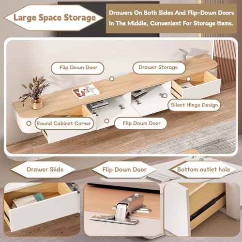 Genérico Mueble De TV De Pared con Puerta Mueble De TV De Gran Tamaño para Sala De Estar Y Oficina Mueble De TV Flotante Moderno con Cajón Elegante Mueble De TV para Apartamentos(Natural,280cm)