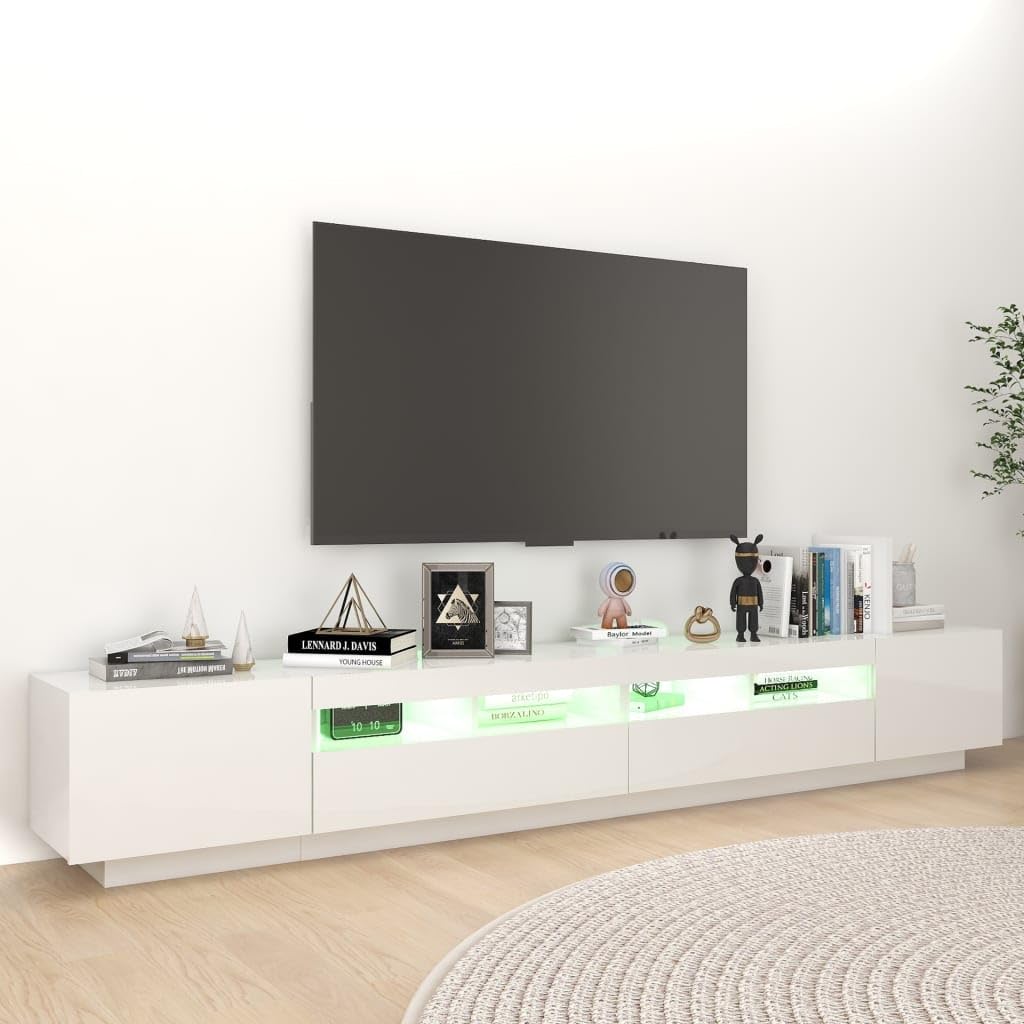 Genérico Mueble de TV Moderno con Luces LED, Mueble de TV, Mesa de TV con Espacio de Almacenamiento para Sala de Estar (Blanco Brillante)