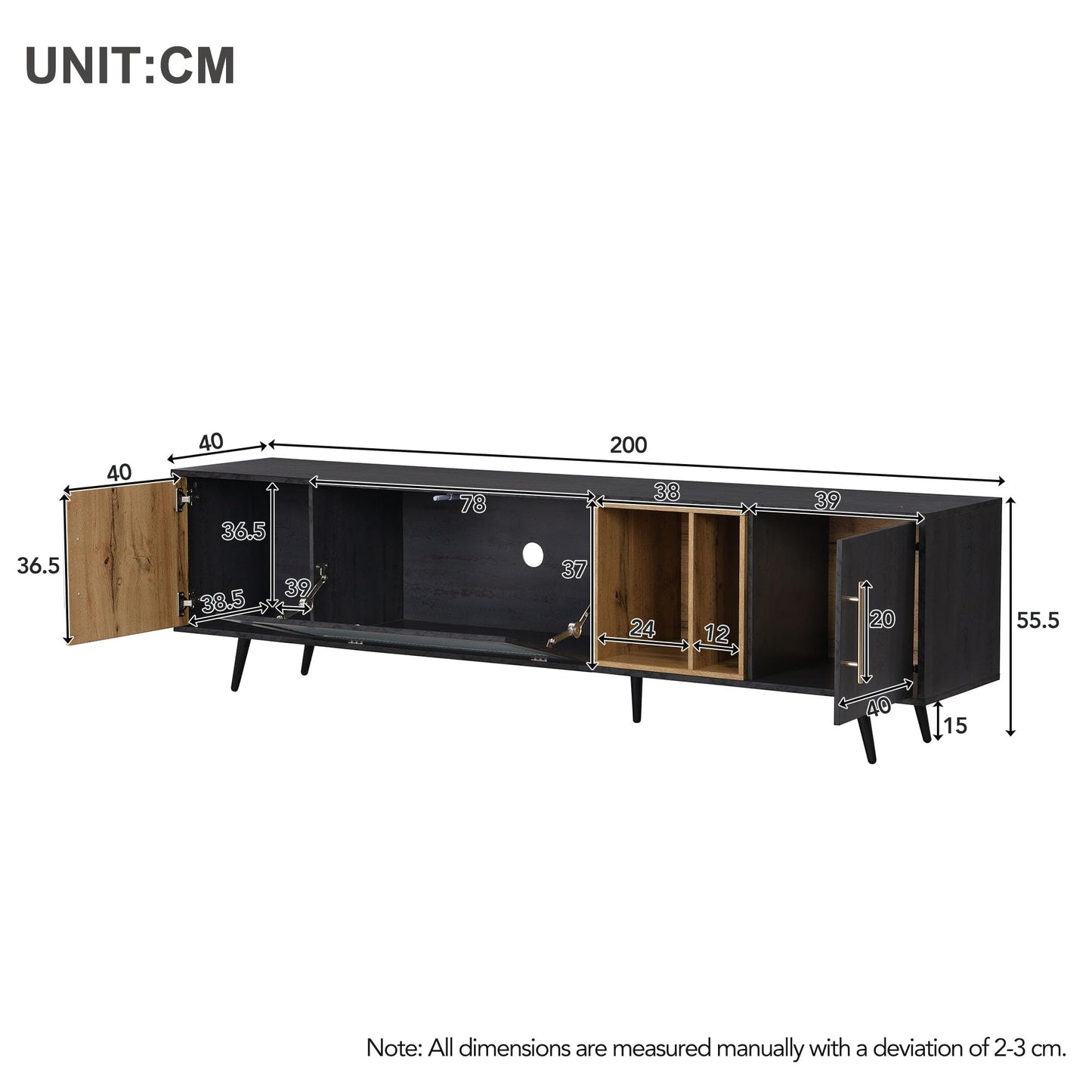 Fppuueg Mueble para TV de 200 cm, Soporte para TV de 90 Pulgadas con 2 Puertas, Armario Bajo con Puertas de Cristal Plegables y Espacio de Almacenamiento para Salón Dormitorio, Gris