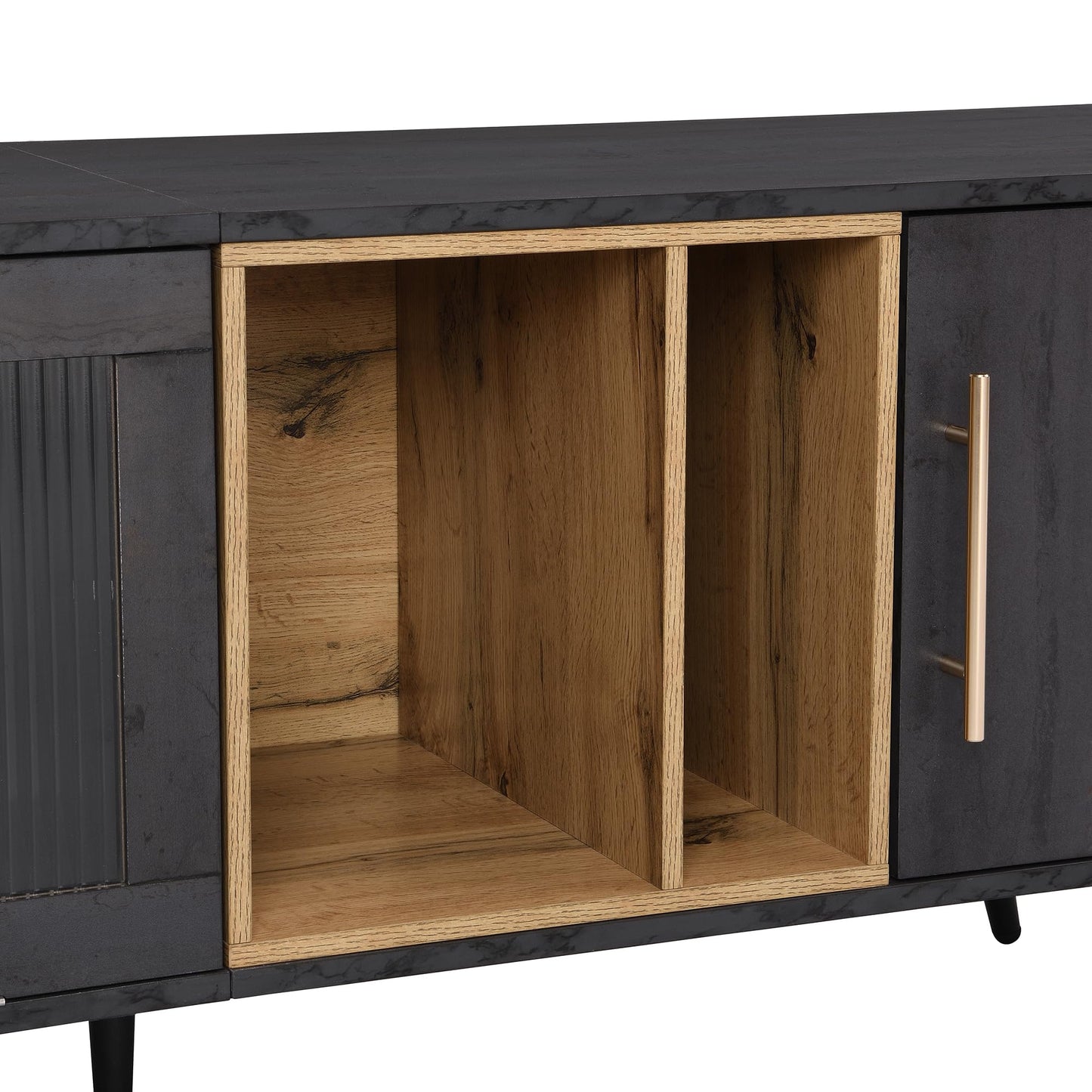 Fppuueg Mueble para TV de 200 cm, Soporte para TV de 90 Pulgadas con 2 Puertas, Armario Bajo con Puertas de Cristal Plegables y Espacio de Almacenamiento para Salón Dormitorio, Gris