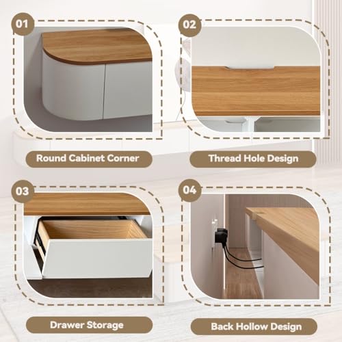 Genérico Mueble De TV De Pared con Puerta Mueble De TV De Gran Tamaño para Sala De Estar Y Oficina Mueble De TV Flotante Moderno con Cajón Elegante Mueble De TV para Apartamentos(Natural,280cm)
