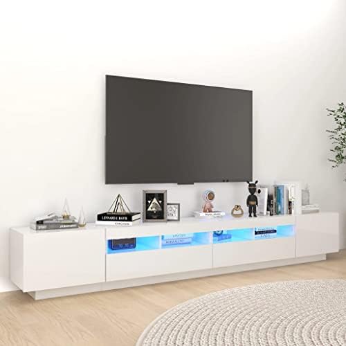 Genérico Mueble de TV Moderno con Luces LED, Mueble de TV, Mesa de TV con Espacio de Almacenamiento para Sala de Estar (Blanco Brillante)