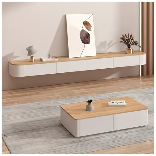 Genérico Mueble De TV De Pared con Puerta Mueble De TV De Gran Tamaño para Sala De Estar Y Oficina Mueble De TV Flotante Moderno con Cajón Elegante Mueble De TV para Apartamentos(Natural,280cm)