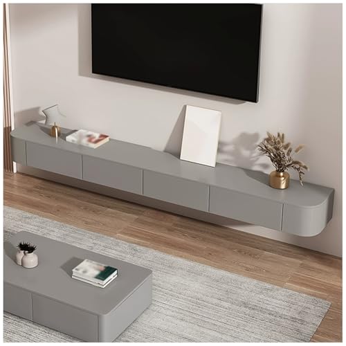 Genérico Mueble TV Suspendido,Montado En La Pared Armario De Almacenamiento con Puertas Consola De Entretenimiento Multimedia Armario De TV 140-300cm Esquina Redonda(Grey,180cm)
