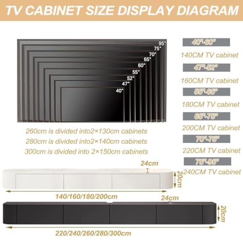 Genérico Mueble TV Suspendido,Montado En La Pared Armario De Almacenamiento con Puertas Consola De Entretenimiento Multimedia Armario De TV 140-300cm Esquina Redonda(Grey,180cm)