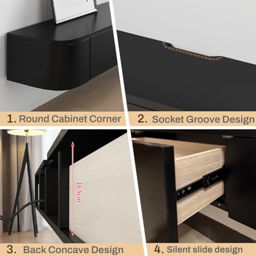 Genérico Mueble TV Suspendido,Montado En La Pared Armario De Almacenamiento con Puertas Consola De Entretenimiento Multimedia Armario De TV 140-300cm Esquina Redonda(Grey,180cm)