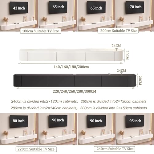 Genérico Mueble De TV De Pared con Puerta Mueble De TV De Gran Tamaño para Sala De Estar Y Oficina Mueble De TV Flotante Moderno con Cajón Elegante Mueble De TV para Apartamentos(Natural,280cm)