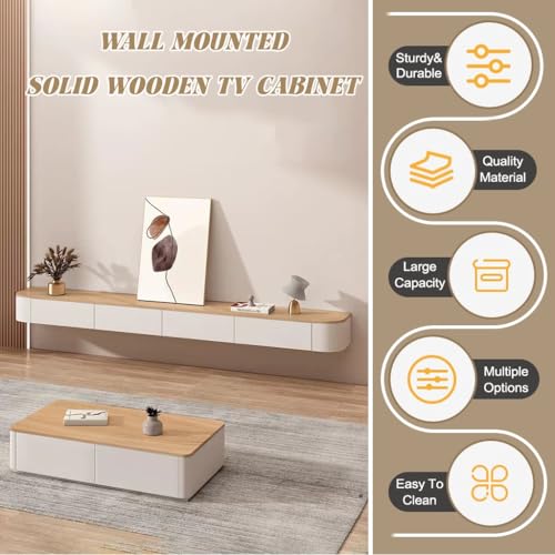 Genérico Mueble De TV De Pared con Puerta Mueble De TV De Gran Tamaño para Sala De Estar Y Oficina Mueble De TV Flotante Moderno con Cajón Elegante Mueble De TV para Apartamentos(Natural,280cm)